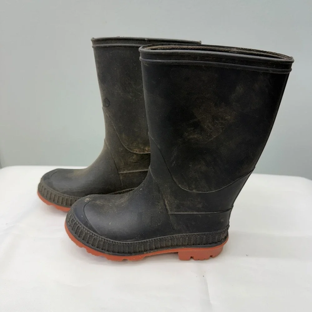 Kids Rubber Rain Boots Black Red Orange Sole Toddler Youth 9 10